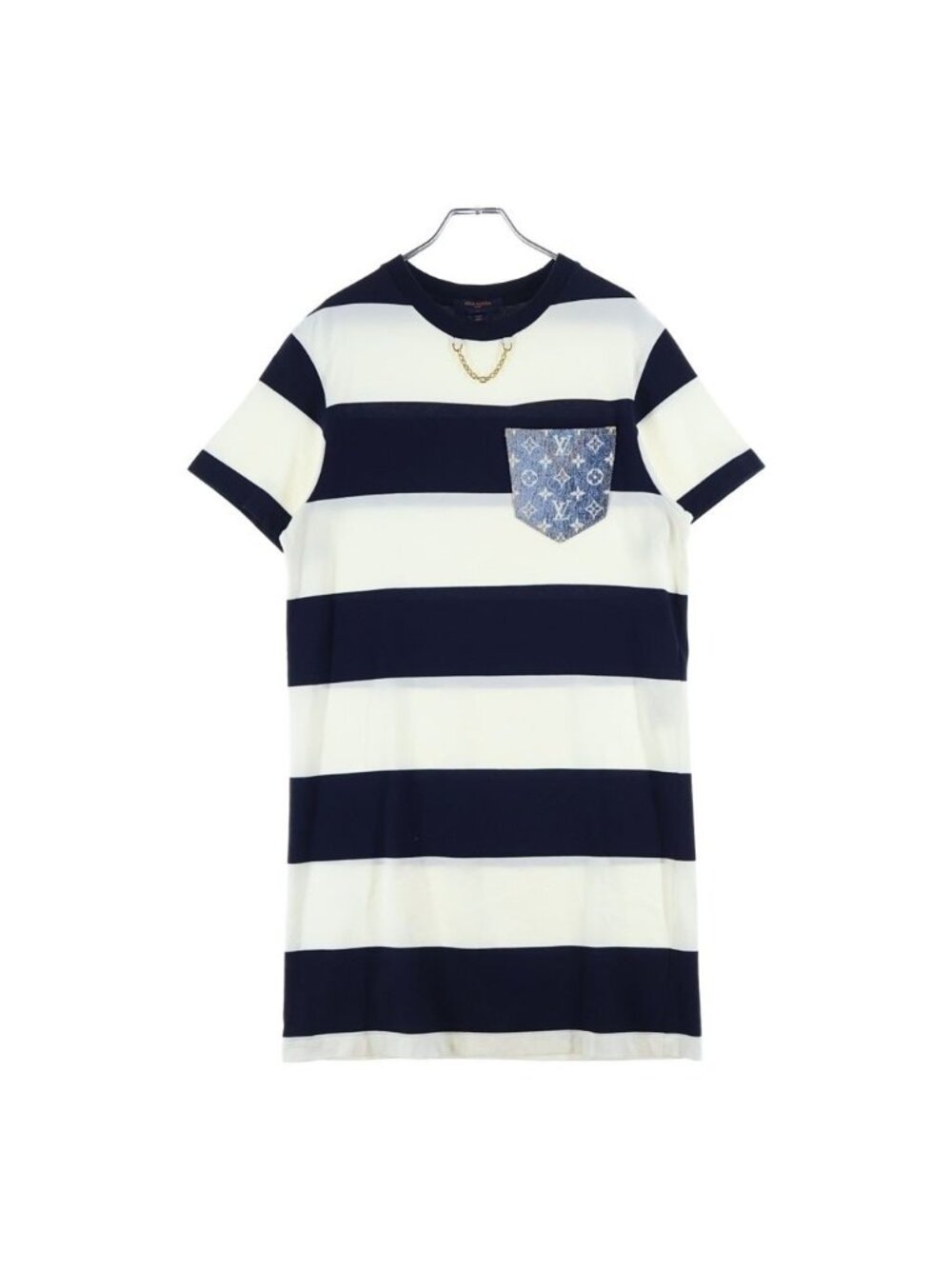 Louis Vuitton Monogram Pocket Short Sleeve Border Dress Cotton Chain